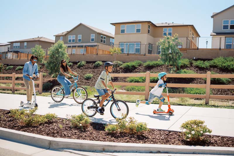 Family riding bikes together
